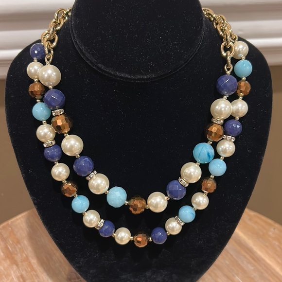 Bill Blass Double Strand Blue Beaded / Pearl Necklace - Picture 9 of 11